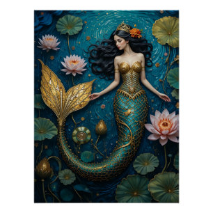 Golden Tides: Mermaid Symphony Poster