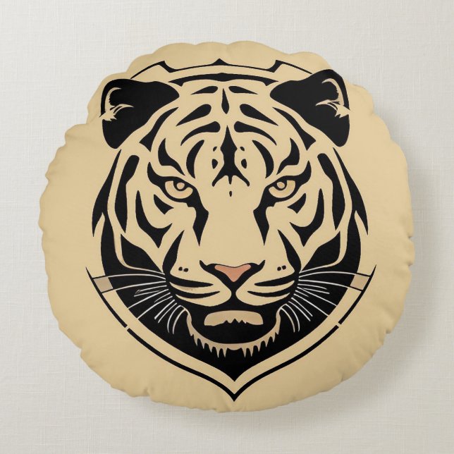 Golden Tiger Crest Emblem Round Pillow (Front)
