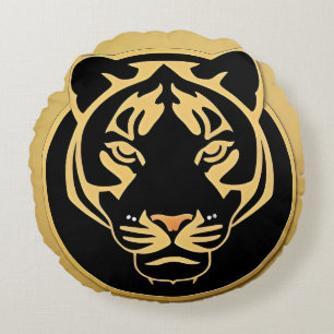 Golden Tiger Crest Emblem Round Pillow