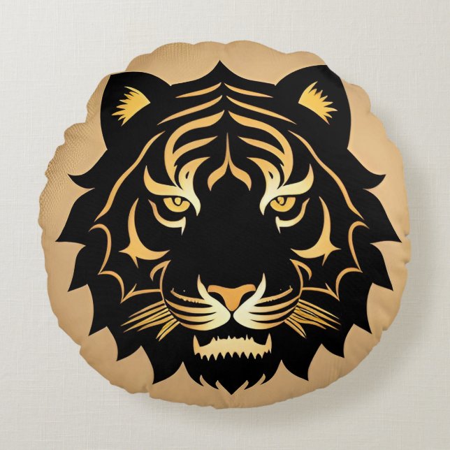 Golden Tiger Crest Emblem Round Pillow (Front)