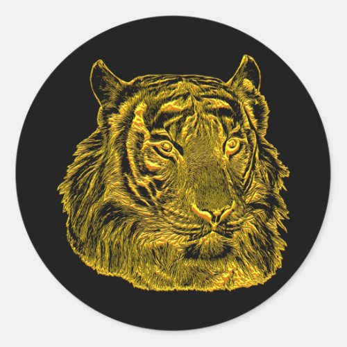 Golden Tiger Face jungle safari animal nature art Classic Round Sticker