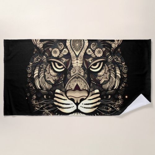 Golden Tiger Head  Beach Towel