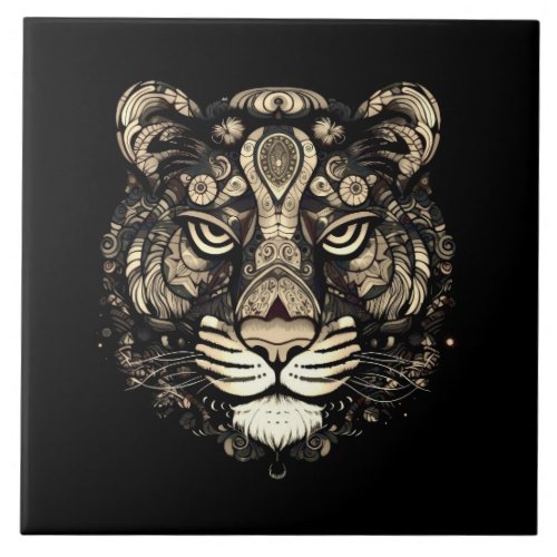 Golden Tiger Head  Ceramic Tile