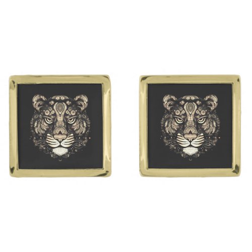 Golden Tiger Head  Cufflinks