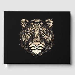 Golden Tiger Head Event Date Spine Guest Book