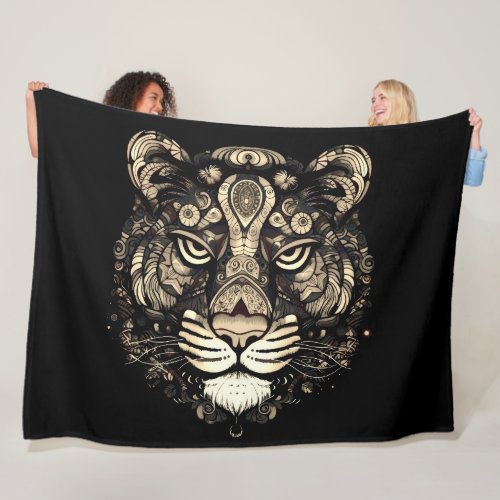 Golden Tiger Head  Fleece Blanket