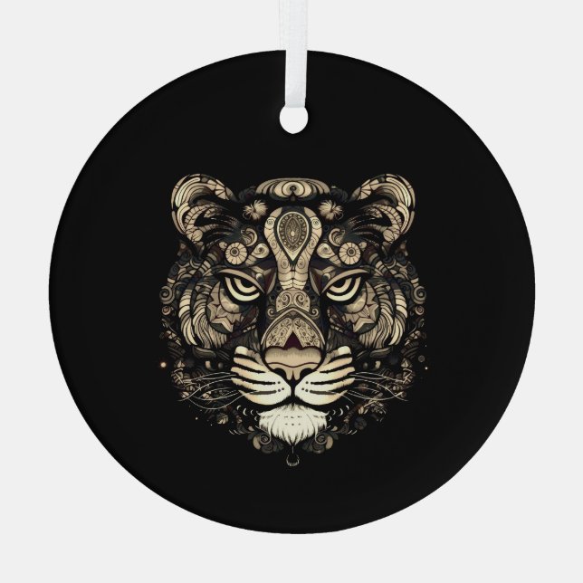 Golden Tiger Head  Glass Ornament (Back)