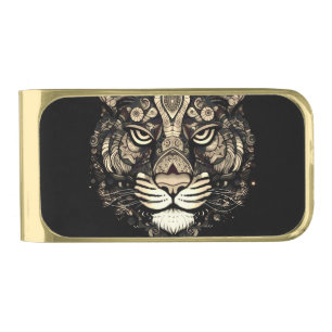 Golden Tiger Head Gold Finish Money Clip