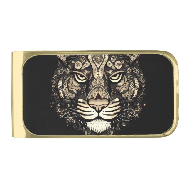 Golden Tiger Head  Gold Finish Money Clip (Front)