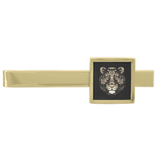 Golden Tiger Head  Gold Finish Tie Bar