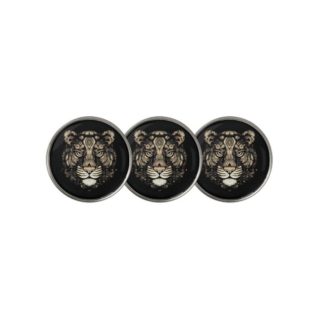 Golden Tiger Head  Golf Ball Marker (3 Up)