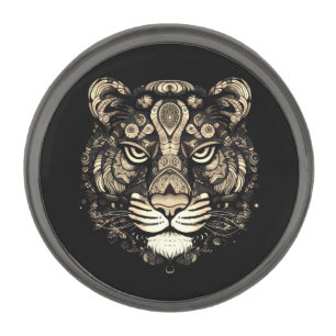 Golden Tiger Head  Gunmetal Finish Lapel Pin