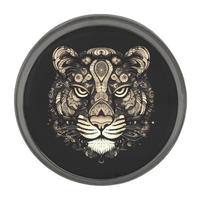 Golden Tiger Head  Gunmetal Finish Lapel Pin (Front)
