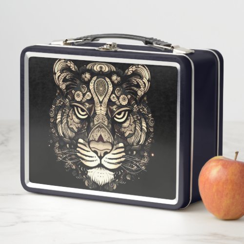 Golden Tiger Head  Metal Lunch Box