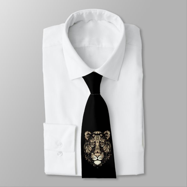Golden Tiger Head  Neck Tie (Tied)