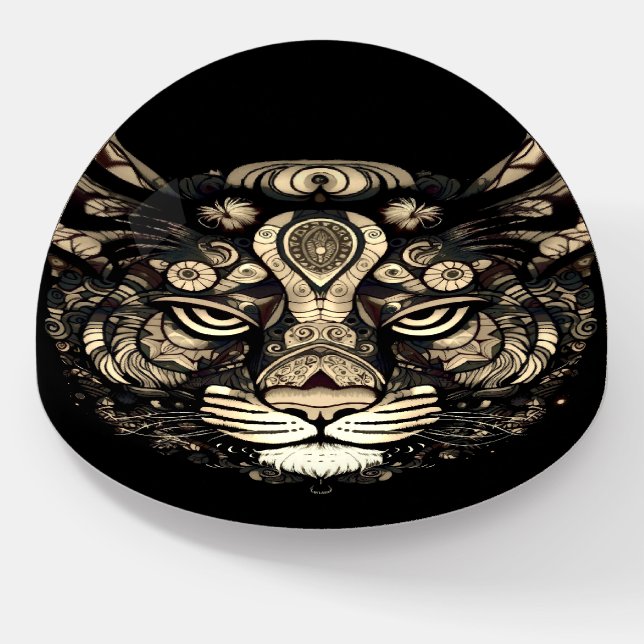 Golden Tiger Head  Paperweight (Angled)