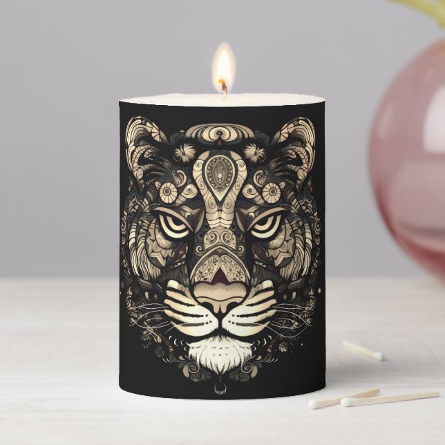 Golden Tiger Head  Pillar Candle (In Situ)