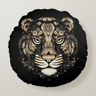 Golden Tiger Head Round Pillow