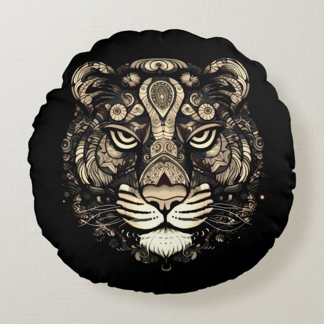 Golden Tiger Head  Round Pillow (Front)