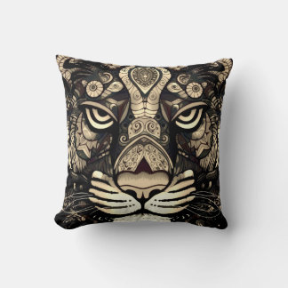 Golden Tiger Head Throw Pillow