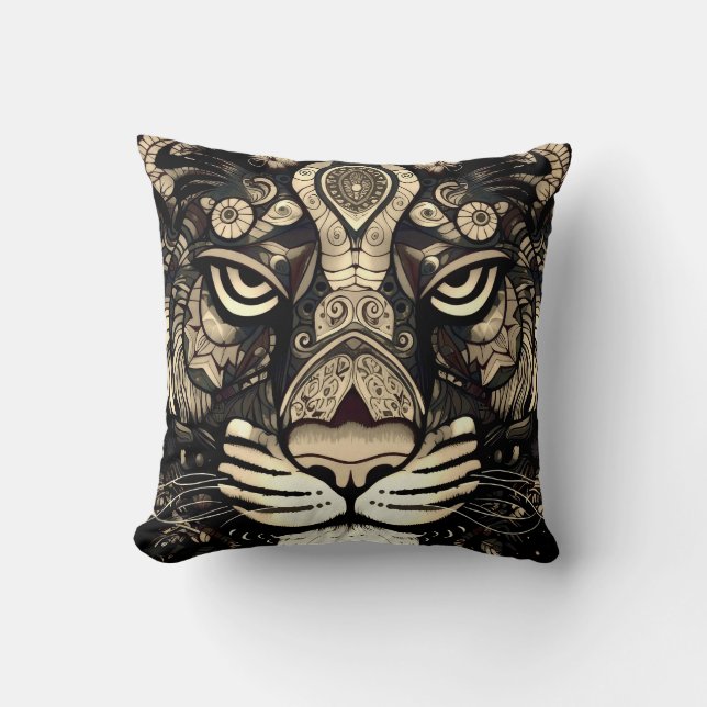 Golden Tiger Head  Throw Pillow (Front)