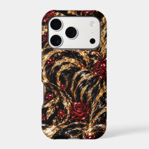 Golden Tiger & Red Roses Floral Art iPhone 17 Pro Case
