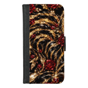 Golden Tiger & Red Roses Floral Art iPhone 8/7 Wallet Case