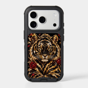 Golden Tiger & Red Roses Floral Art iPhone 17 Pro Case