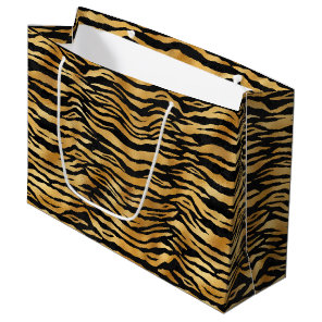 Golden Tiger Stripes | Bold Wild Animal Pattern Large Gift Bag