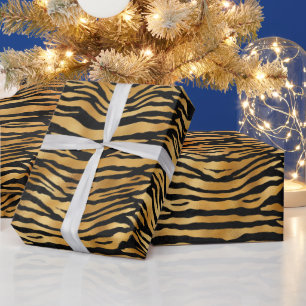 Golden Tiger Stripes   Bold Wild Animal Pattern Wrapping Paper
