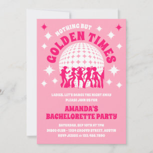 Golden Times Groovy Pink Bachelorette Party Invitation