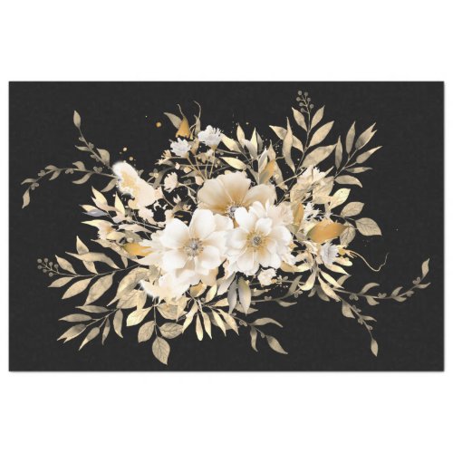 Golden Tone Floral on Black Decoupage Tissue Paper