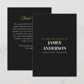 Golden Tone on Black Memorial Thank You Card