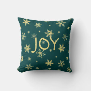 golden tone snowflake pattern teal throw pillow