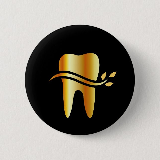 Golden Tooth with leaves Pinback Button (Front)