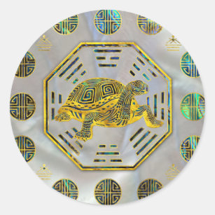 Golden Tortoise / Turtle Feng Shui Abalone Shell Classic Round Sticker