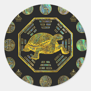 Golden Tortoise / Turtle Feng Shui Abalone Shell Classic Round Sticker