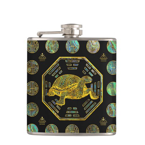 Golden Tortoise  Turtle Feng Shui Abalone Shell Hip Flask