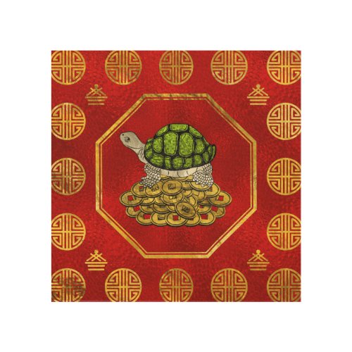 Golden Tortoise  Turtle Feng Shui  with coins Wood Wall Art