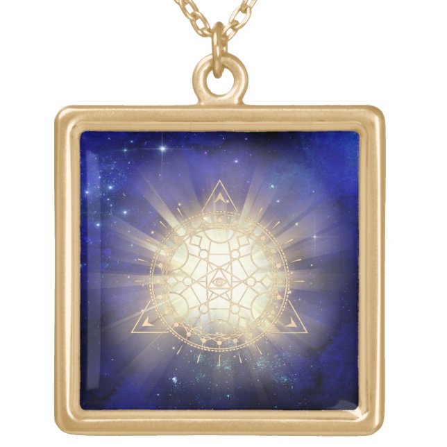 *~* Golden Totem - Sacred Geometry Eye Light Rays Gold Plated Necklace (Front)