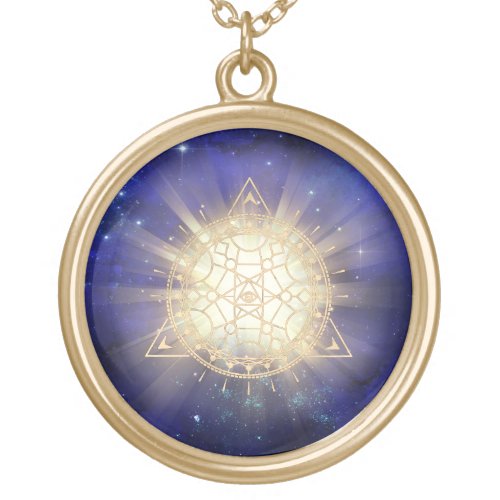  Golden Totem Sacred Geometry Light Rays Eye Gold Plated Necklace