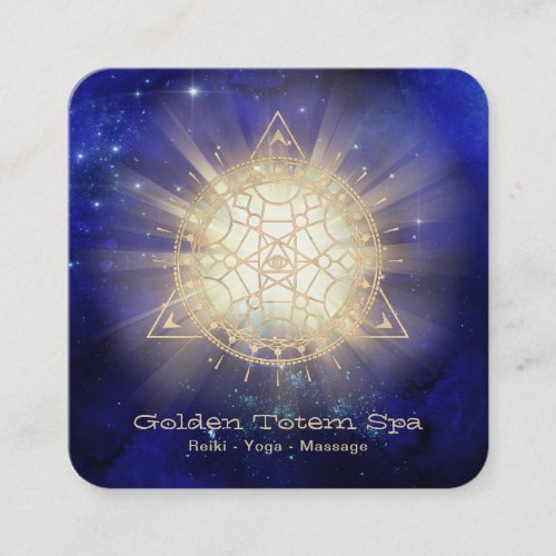  Golden Totem   Sacred Geometry Light Rays Square Business Card