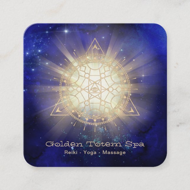 *~* Golden Totem .  Sacred Geometry Light Rays Square Business Card (Front)
