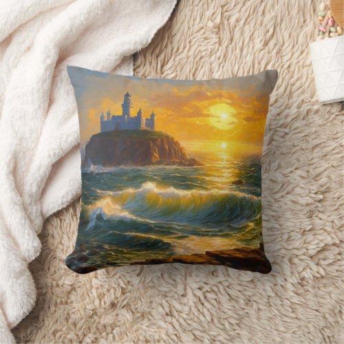 golden towerplace in front of the shining sun  throw pillow