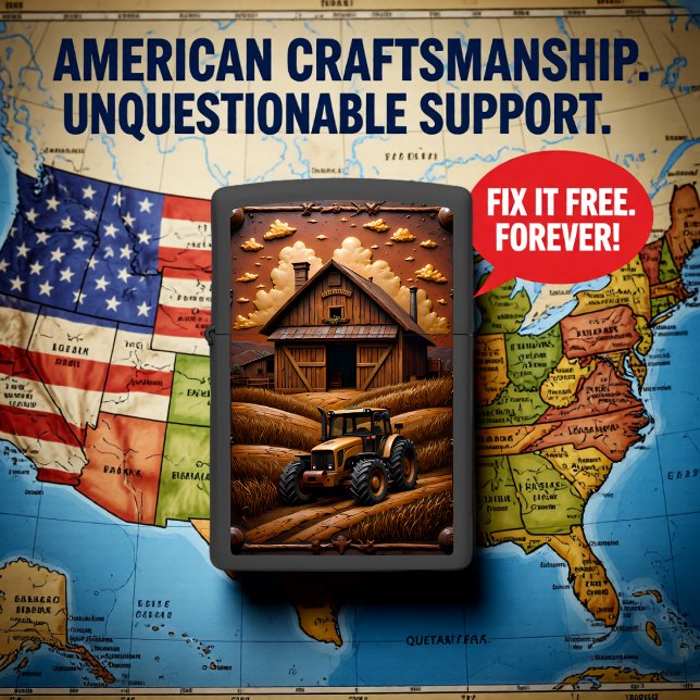 Golden Tractor Rustic Barn Harvest Zippo Lighter (Creator Uploaded)