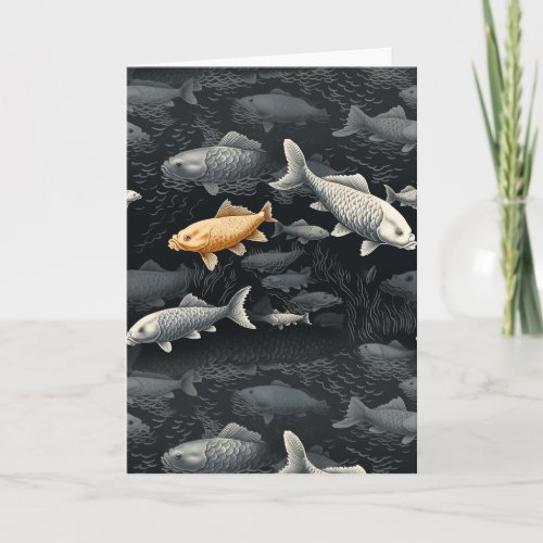 Golden Tranquility Midnight Koi Pond Card