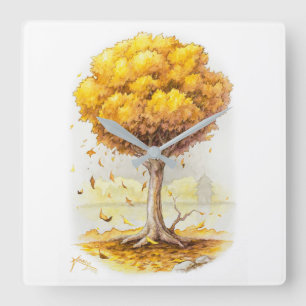 Golden Tranquility Square Wall Clock