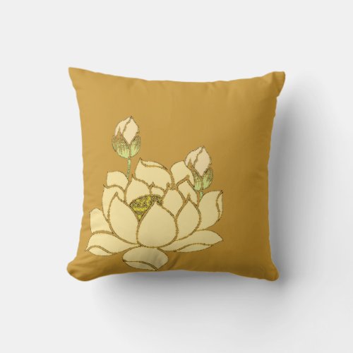 Golden Tranquility Yellow Lotus  Throw Pillow