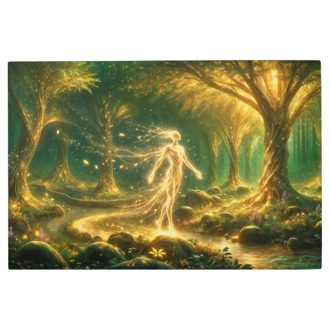 Golden Transformation in Enchanted Forest Metal Print (Front)