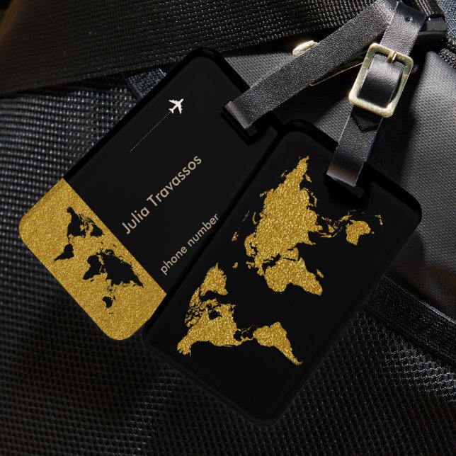 Golden travel world map personalized luggage tag (Creator Uploaded)